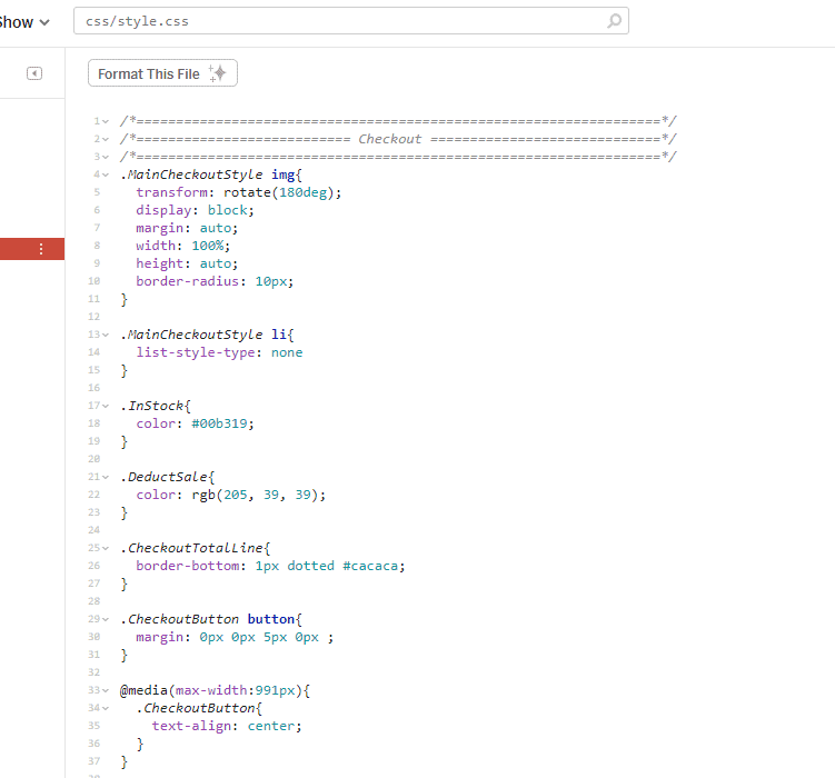 CSS stylesheet with a header above all the code. Spaces in between blocks and classes renamed to be more descriptive.